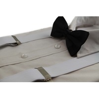 Mens White 100Cm Wide Suspenders & Black Bow Tie Set