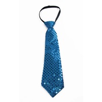 Teen Boys Kids Aqua Blue Sequin Elastic Neck Tie