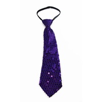 Teen Boys Kids Purple Sequin Elastic Neck Tie