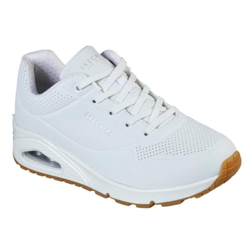 Buy Womens Skechers Uno Stand On Air White Gum Sole Lace Up Sneaker
