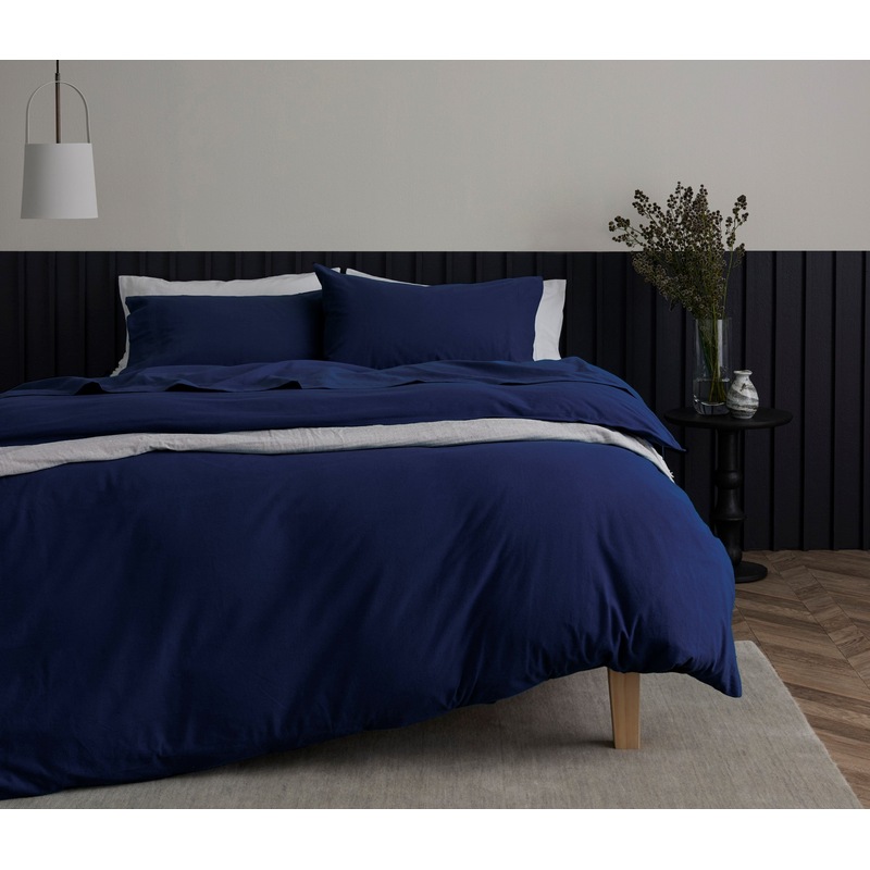Buy 100 Organic Cotton Flannelette Quilt Cover Set Navy Blue MyDeal