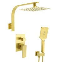 2in1 Brushed Gold Square 8/10" Rain Shower Head 3 Mode Handheld Gooseneck Arm Set WELS