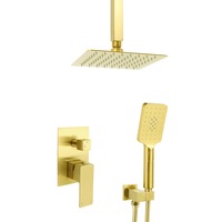 2in1 Brushed Gold Square 8" 10" Rain Shower Head 3 Mode Handheld Rose Ceiling Arm Set