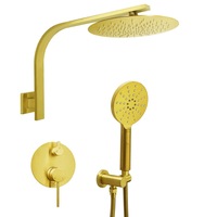 2in1 Set 8" Rainfall Shower Head Brass Gooseneck Arm + Hand Held Rose Brushed Gold