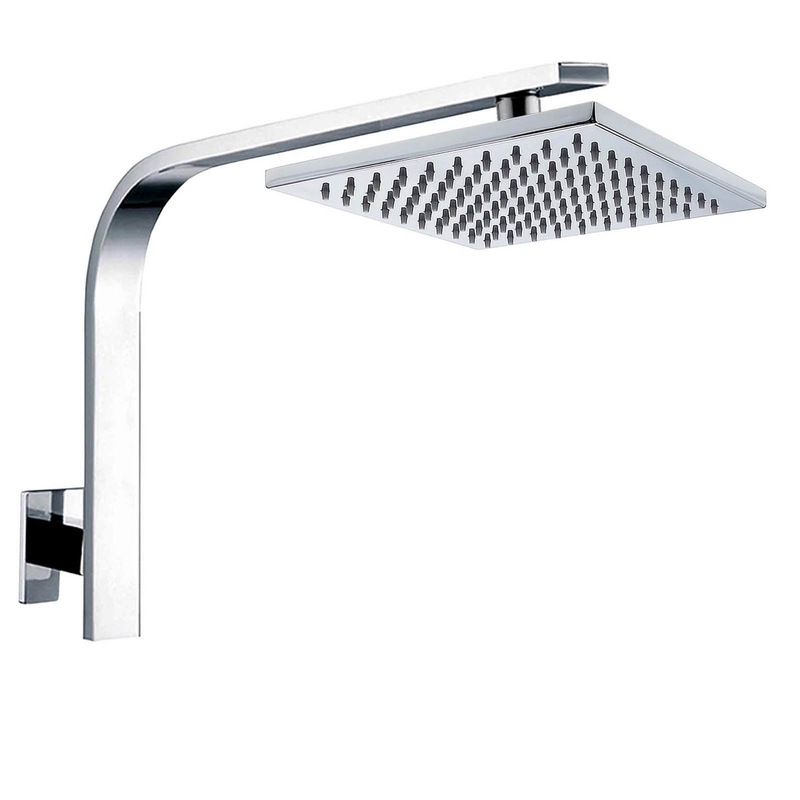 Buy Bathroom Solid Brass 8" Square Rain Shower Head + Gooseneck Wall