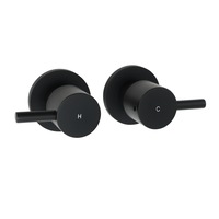 Black 1/4 Turn Twin Shower Taps Hot Cold Wall Set Bath Basin Vanity Mixer Round