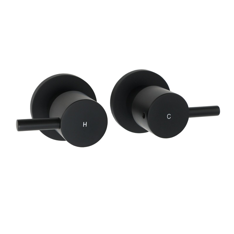 Buy Black 1/4 Turn Twin Shower Taps Hot Cold Wall Set Bath Basin Vanity Mixer Round MyDeal