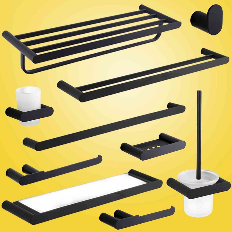 Buy Black Bathroom Towel Rack Rail Toilet Brush Holder Robe Hook Caddy