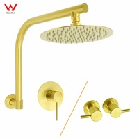WELS Brushed Gold 8" Round Rainfall Shower Head + 360?? Swivel Gooseneck Wall Arm
