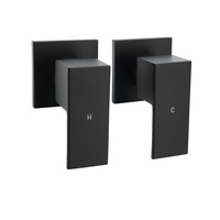 Black Square 1/4 Turn Twin Bath Shower Taps Hot Cold Basin Vanity Mixer Wall Set