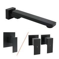 Black Swivel Square Wall Basin Bathtub Spout Vanity Shower Mixer Tap Faucet Set