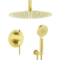 Brushed Gold 2 in 1 Round 8/12" Large Rainfall Shower Head Ceiling Wall Arm Handheld Set