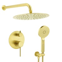 Brushed Gold 8/12" Round Rainfall Shower Head Straight Wall Arm 2in1 Combo Set