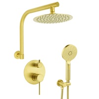 Brushed Gold 8/12" Round Rainfall Shower Head 360 Swivel Gooseneck Arm Combo Set