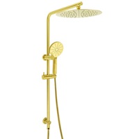 Brushed Gold Round 2in1 8/12" Thin Shower Rain Head & 3 Modes Handheld Silde Rail Combo Set