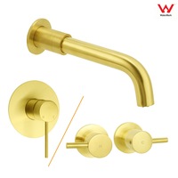 Brushed Gold Round Swivel Bathtub Spout Basin Mixer Faucet Hot Cold Water Outlet