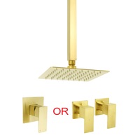 Brushed Gold Square 8/10" Rain Shower Head + 300mm Brass Ceiling Dropper Arm Set