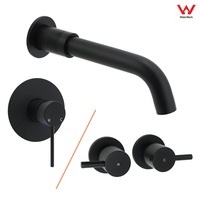 Matt Black Round Basin Mixer Faucet Hot Cold Water Outlet Swivel Bath Spout Set