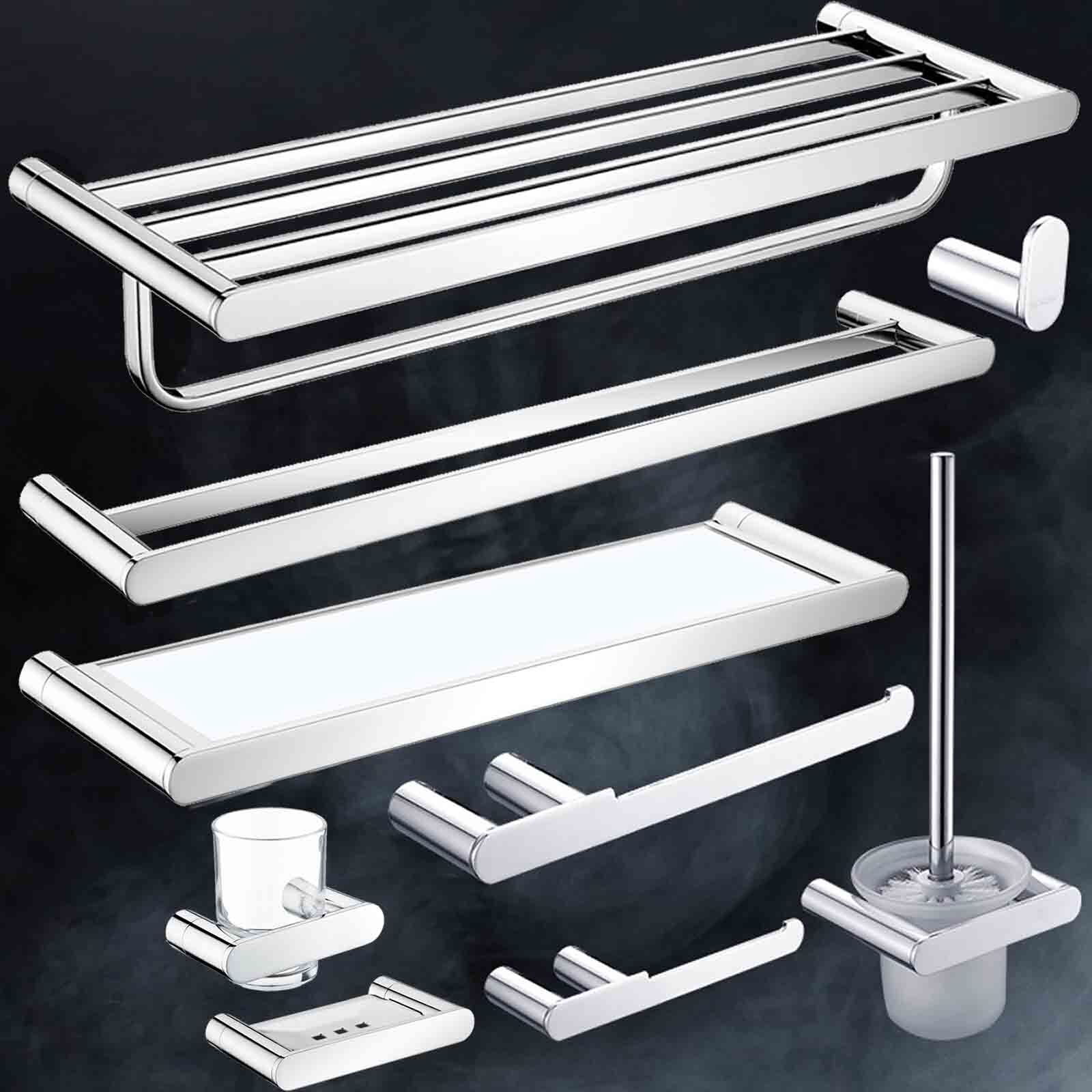 Mirror Round Towel Rack Rail Glass Shelf Hook Toilet Brush Paper Roll Holder Bar