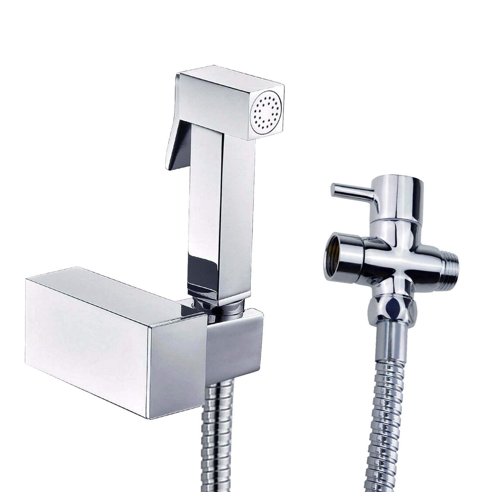 New Square Brass Handheld Shower Head Toilet Bidet Spray Set Hose Holder Diverter
