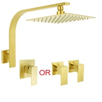 Square Brushed Gold 8" 10" Rainfall Shower Head High Rise Swivel Gooseneck Arm Round Set WELS