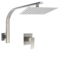 WELS 200mm Silver Square Rain Shower Head & Brass Gooseneck Wall Arm WATERMARK