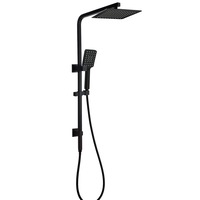 WELS 2in1 8/10/12" Large Rain Shower Head 3 Mode Handheld Wall Rail Square Black