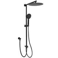 WELS Black 8/10/12" 2in1 Round Shower Combo Adjustable Silde Wall Rail Mixer Tap