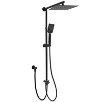 WELS Black 2in1 Set 8/10/12" Square Thin Shower Head Adjustable Silde Wall Rail