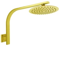 WELS 9L/min Brushed Gold 8" Rainfall Shower Head Swivel Gooseneck Arm Round Set