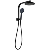 WELS 9L/min Dual Shower Head Black Round 3 Modes Handheld Rose Gooseneck Arm Set