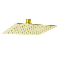 WELS 9L/min Square 8" 200mm Rainfall Shower Over Head Stainless Steel Brushed Gold