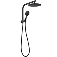 WELS Black 2in1 8/10/12" Thin Round Rain Shower Head & 3 Modes Handheld Gooseneck Wall Arm Set