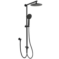 WELS Black 2in1 9" Twin Shower Set Rain Head Rose & Adjustable Silde Rail Round