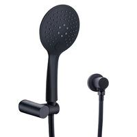 WELS Black Round 3 Functions Handheld Shower Brass Swivel Holder Water Elbow Set