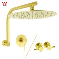 WELS Brushed Gold 12" Rainfall Shower Head 360?? Swivel Gooseneck Arm Round Set