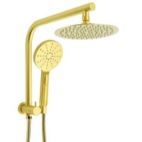 WELS Brushed Gold 2in1 Shower Rainfall Head 3 Mode Handheld Gooseneck Arm Diverter Set Round