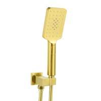 WELS Brushed Gold Square 3 Modes Shower Head 1.5m Hose Wall Connector Holder Set