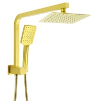 WELS Brushed Gold Square Rain Shower Head 3 Functions Handheld Gooseneck Arm Diverter Set