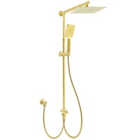 WELS Brushed Gold Twin Square 8/10/12" Rain Shower Head 3 Modes Handheld Sliding Rail Set