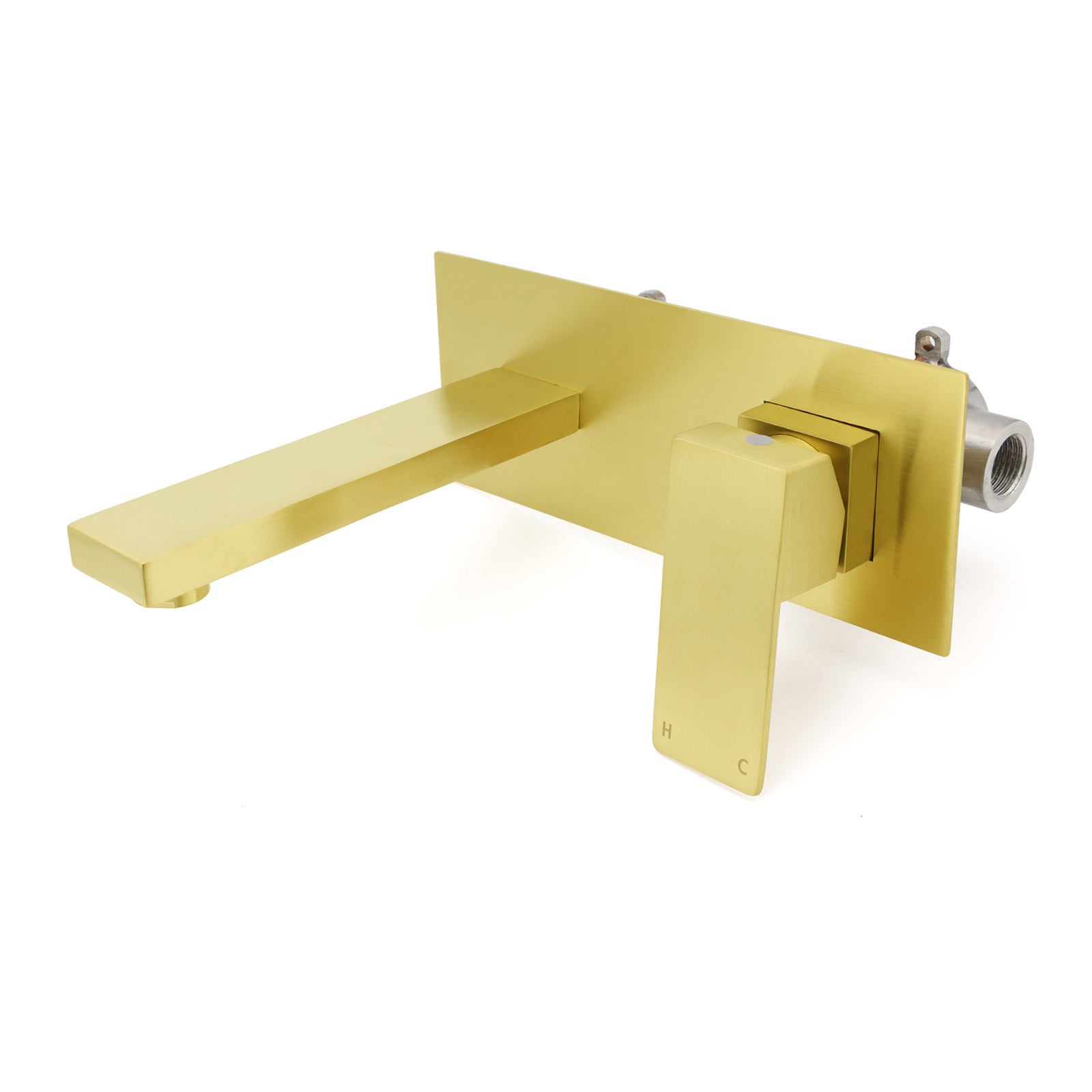 WELS Brushed Gold Wall Mount Basin Mixer Laundry Vanity Tap Spout Faucet Outlet
