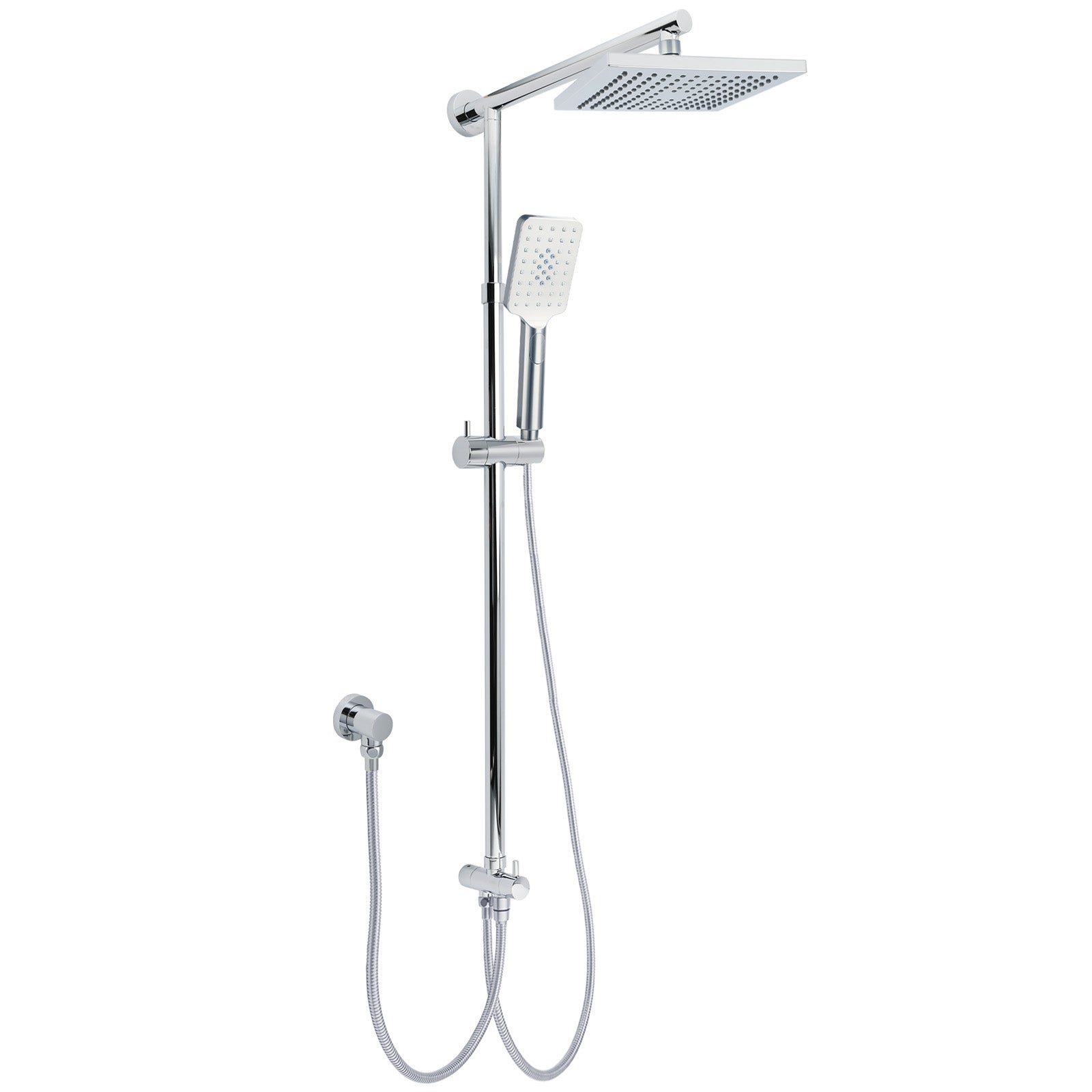 WELS Square 2in1 8/9/10" Rain Shower Head & 3 Modes Rose Adjustable Silde Rail