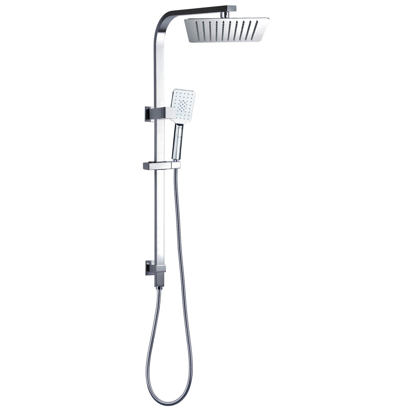 WELS Square 8/10/12" Twin Shower Head 3 Modes Handheld Silde Wall Rail Combo Set