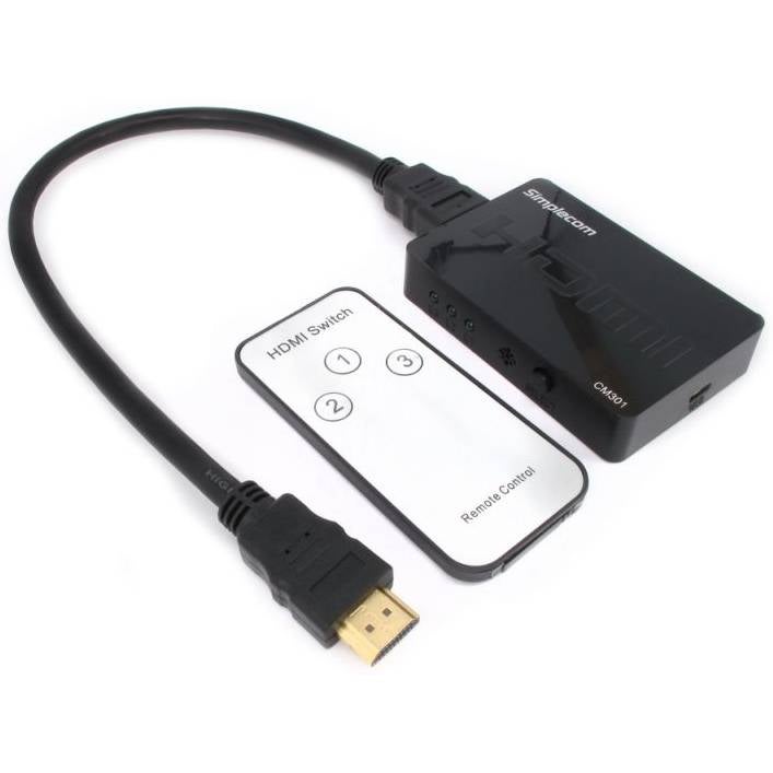 3 Way HDMI Switch with Remote and 0.5m HDMI Cable