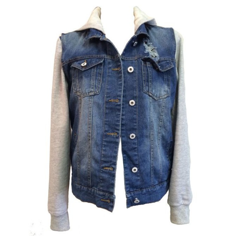 Buy Hooded Jersey Sleeve Denim Jacket in Wash Dark Blue MyDeal