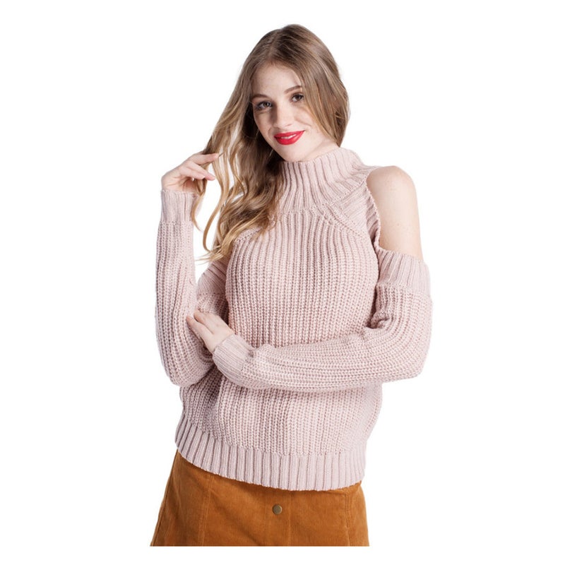 Buy Cable Knit Cold Shoulder Chunky Sweater MyDeal