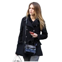 Jessica Military Wool Pea Coat in Black