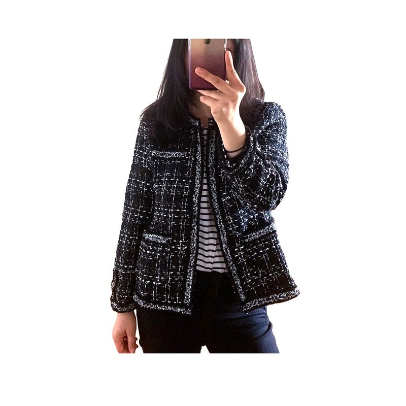 Buy Classic Black & White Collarless Boucle Jacket MyDeal