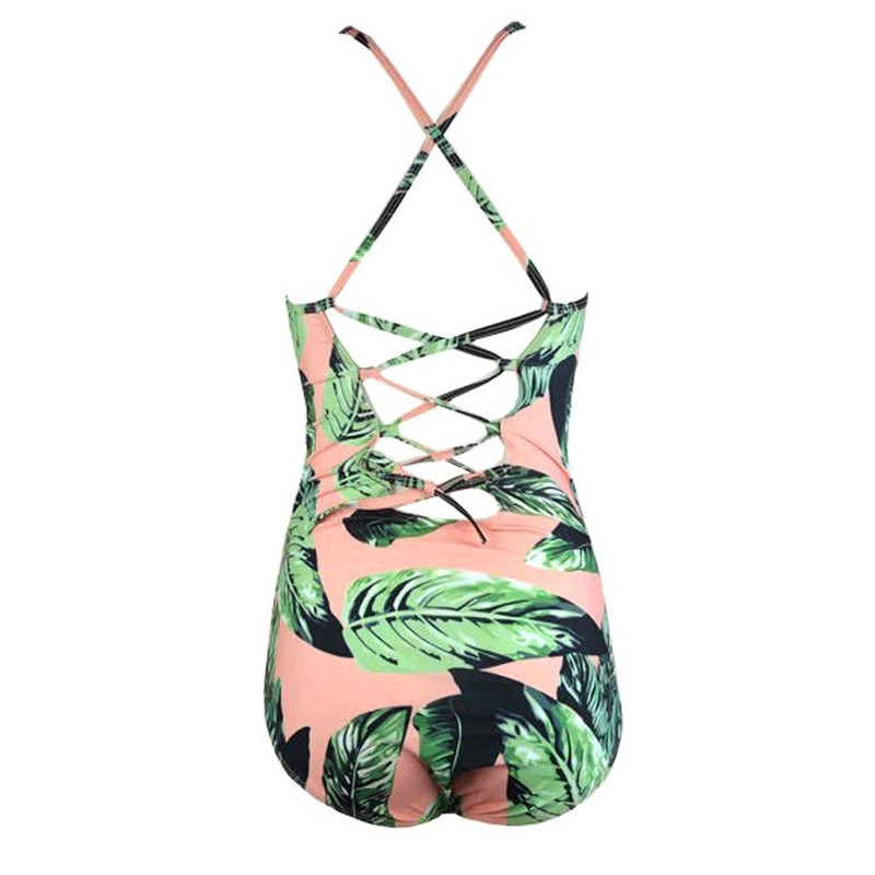 Buy Crisscross Back Palm Leaf Print One Piece Swimsuit Mydeal