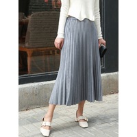 Elastic Waistband Velvet Pleated A-line Midi Skirt